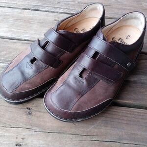 Finn Comfort brown leather 2 hook & loop straps Made in Germany Mens 41D. US 8